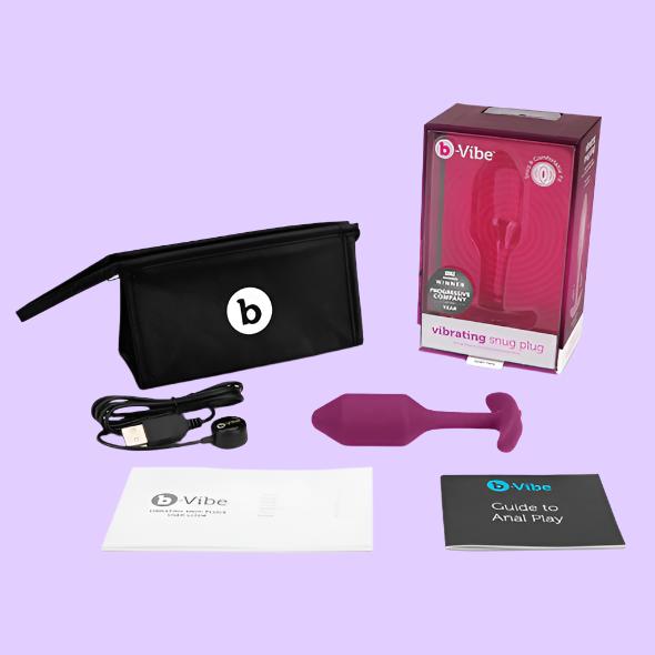 b-Vibe Snug Plug M Rose με Δόνηση σε ροζ χρώμα με περιεχόμενο συσκευασίας