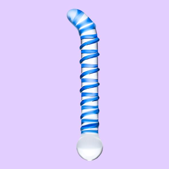 GLAS Mr. Swirly G-Spot Glass Dildo με κυρτή κεφαλή από διάφανο και μπλέ γυαλί