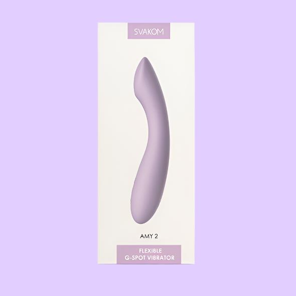 SVAKOM Amy 2 Εύκαμπτος G-Spot Δονητής σε λιλά χρώμα εμπρός όψη συσκευασίας