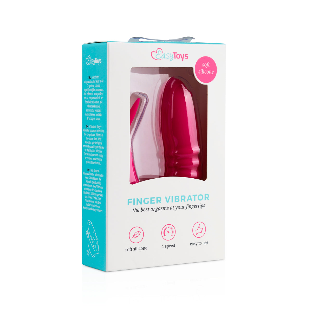 Easytoys Finger Vibrator δονητής δακτύλου από ροζ σιλικόνη, μπροστινή όψη συσκευασία