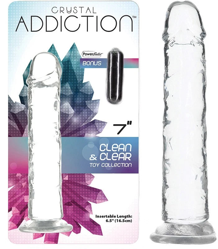 Addiction Crystal διάφανο dildo με βεντούζα βάσης, μπροστινή όψη